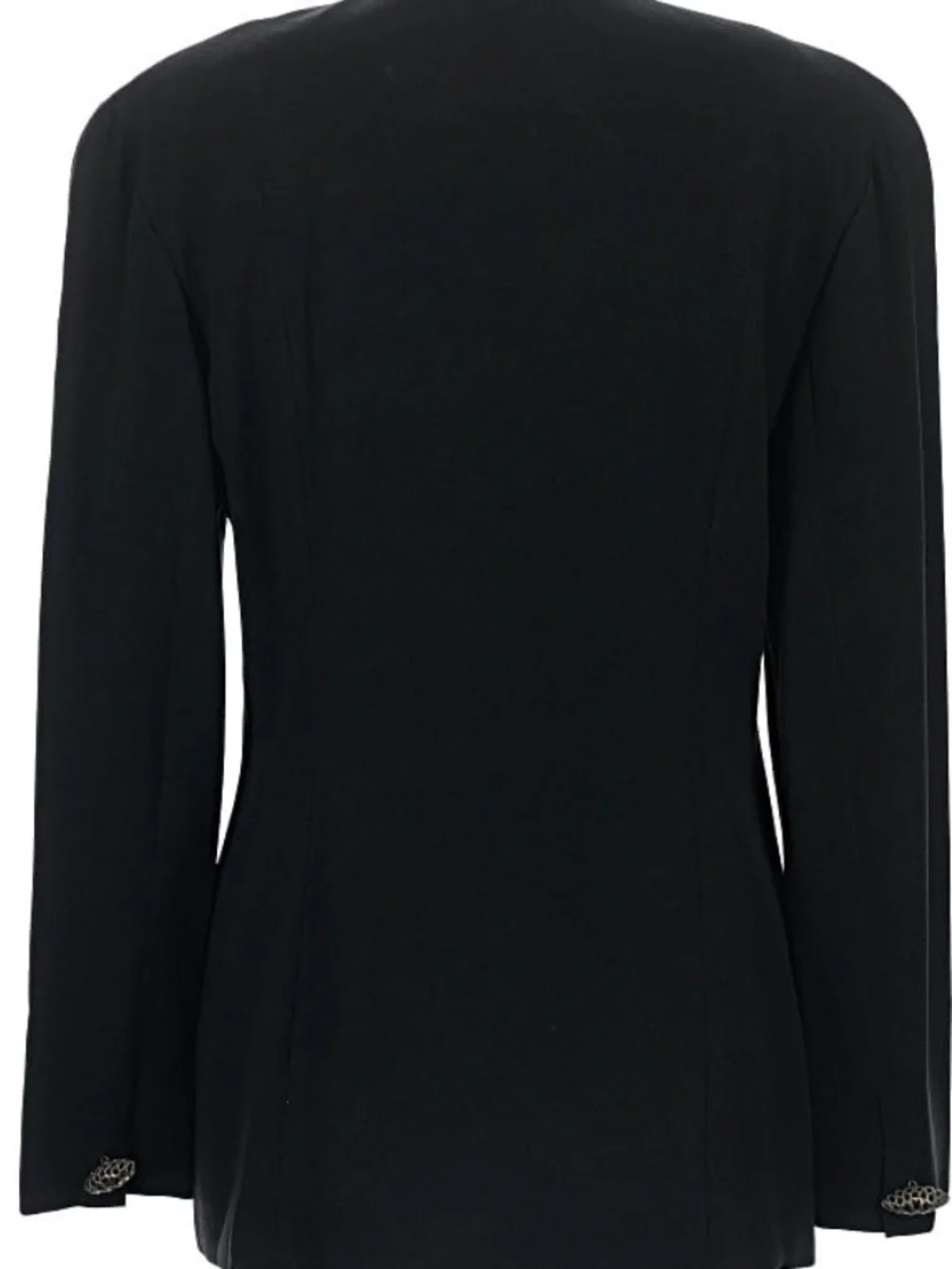 Vintage Christian Dior Black Collarless Blazer Jacket Size 8 Gold Button Quiet L